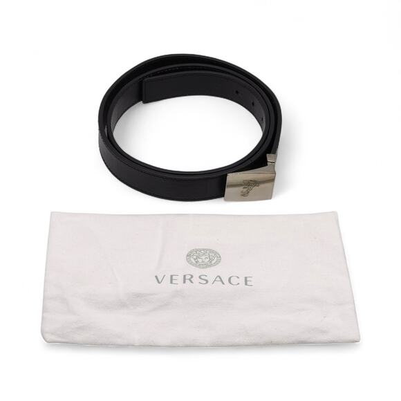 Versace Collection Men’s Leather Belt With Silver Medusa Head Buckle Black - New - Picture 2 of 6
